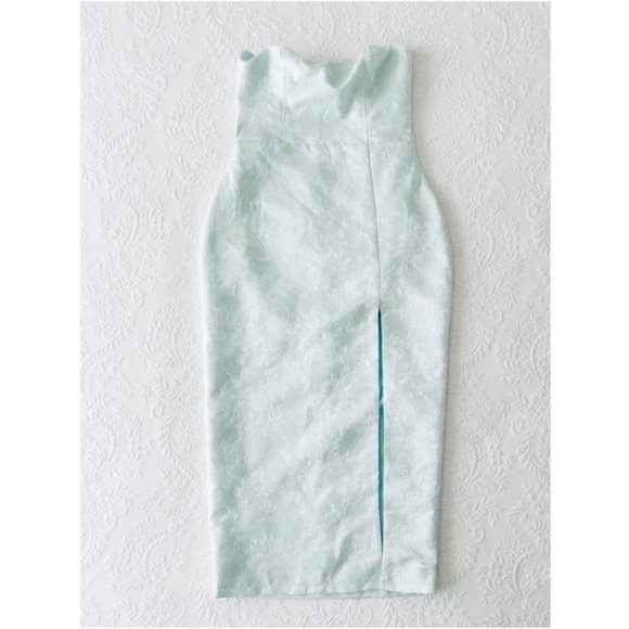NWOT Lulus Beloved Belle Mint Green Jacquard Strapless Bow Midi Dress Small - Picture 2 of 9